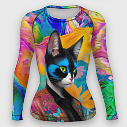 Рашгард женский Кот модник - нейросеть, цвет: 3D-принт