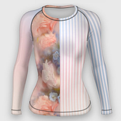 Рашгард женский Цветы за стеклом - полосы с градиентом, цвет: 3D-принт