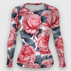 Рашгард женский Цветы и бутоны розы - паттерн, цвет: 3D-принт