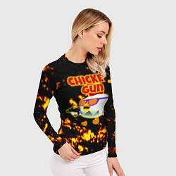 Рашгард женский Chicken Gun на фоне огня, цвет: 3D-принт — фото 2
