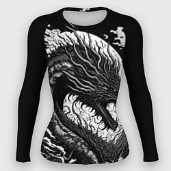 Рашгард женский Черно-белый дракон и волны, цвет: 3D-принт