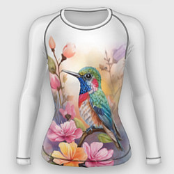 Рашгард женский Колибри и цветы - акварель, цвет: 3D-принт