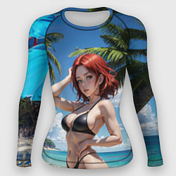 Рашгард женский Девушка с рыжими волосами на пляже, цвет: 3D-принт