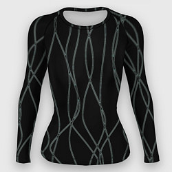 Рашгард женский Чёрный с кривыми линиями, цвет: 3D-принт