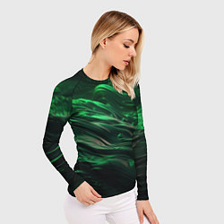 Рашгард женский Зеленые абстрактные волны, цвет: 3D-принт — фото 2
