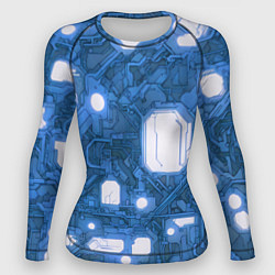 Рашгард женский Синие кибернетические схемы неон, цвет: 3D-принт