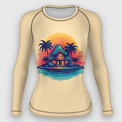 Рашгард женский Дом и пальмы на фоне заката, цвет: 3D-принт