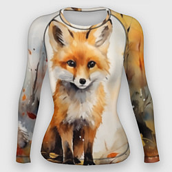 Рашгард женский Лиса в осеннем лесу акварель, цвет: 3D-принт
