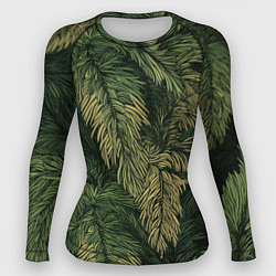 Рашгард женский Камуфляж хвойный лес, цвет: 3D-принт