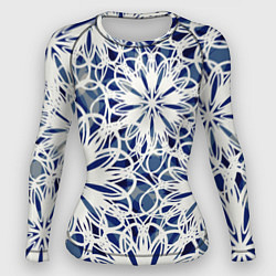 Женский рашгард Стилизованные цветы абстракция синее-белый