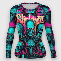 Рашгард женский Slipknot на фоне рок черепов, цвет: 3D-принт