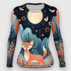 Рашгард женский Лисичка в осеннем лесу фолк-арт, цвет: 3D-принт