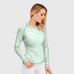 Рашгард женский Белые ромашки светло-зелёный паттерн, цвет: 3D-принт — фото 2