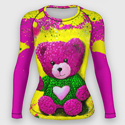 Рашгард женский Розовый мишка в свитере, цвет: 3D-принт
