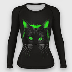 Рашгард женский Черный кот в зеленом свечении, цвет: 3D-принт