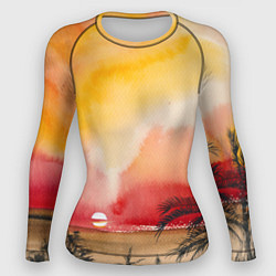 Рашгард женский Тропический закат акварель, цвет: 3D-принт