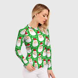 Рашгард женский Дед Мороз на зеленом фоне, цвет: 3D-принт — фото 2