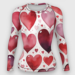 Рашгард женский Паттерн акварельные сердечки, цвет: 3D-принт