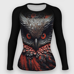 Рашгард женский Черная сова с красными крыльями, цвет: 3D-принт