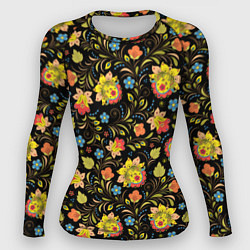 Рашгард женский Хохломская роспись разноцветные цветы, цвет: 3D-принт