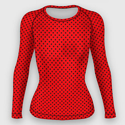 Рашгард женский Красный в чёрный маленький горошек, цвет: 3D-принт