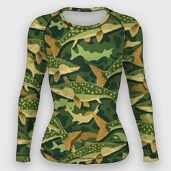 Женский рашгард Камуфляж рыболова - рыба щука
