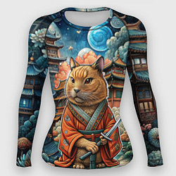 Рашгард женский Кошачий якудза в японском кимоно с оружием, цвет: 3D-принт