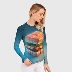 Рашгард женский Абстрактный гамбургер в форме куба, цвет: 3D-принт — фото 2