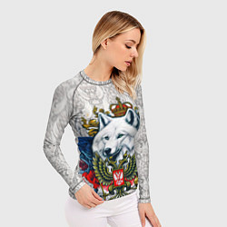 Рашгард женский Белый русский волк и герб России, цвет: 3D-принт — фото 2