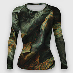 Рашгард женский Реалистичный охотничий камуфляж из ткани и листьев, цвет: 3D-принт