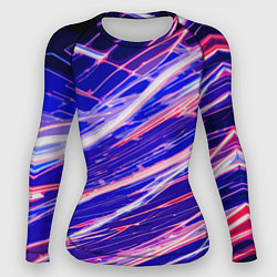 Рашгард женский Белые и красные линии на синем фоне, цвет: 3D-принт