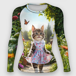 Женский рашгард Кошка в летнем платье в саду