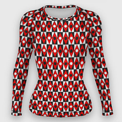 Рашгард женский Чёрно-белые ромбы и круги на красном фоне, цвет: 3D-принт