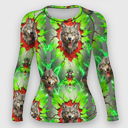 Рашгард женский Волки из зеленого паттерна, цвет: 3D-принт