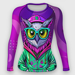 Рашгард женский Модная сова на фиолетовом, цвет: 3D-принт