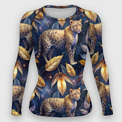 Женский рашгард Леопард с золотыми листьями паттерны