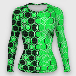 Рашгард женский Техно-киберпанк шестиугольники зелёный и чёрный с, цвет: 3D-принт