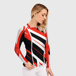 Рашгард женский Black and red stripes on a white background, цвет: 3D-принт — фото 2