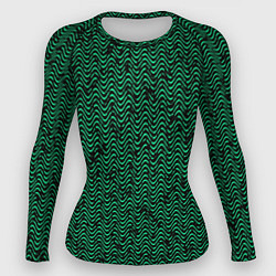 Рашгард женский Чёрно-зелёный волнистая текстура, цвет: 3D-принт
