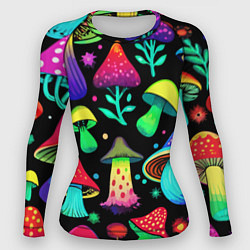 Рашгард женский Биолюминесцентные кислотные грибы, цвет: 3D-принт
