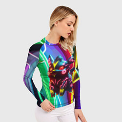 Рашгард женский Чёрный неоновый Пикачу - нейроарт, цвет: 3D-принт — фото 2