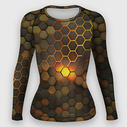 Рашгард женский Светящиеся коричневый соты - тепловая энергия, цвет: 3D-принт