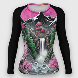 Рашгард женский Японские горы и водопад, цвет: 3D-принт