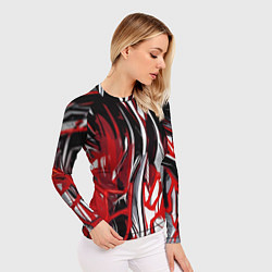 Рашгард женский Красно-белая хаотичная абстракция на чёрном фоне, цвет: 3D-принт — фото 2