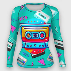 Рашгард женский Кассеты и надпись 90s, цвет: 3D-принт
