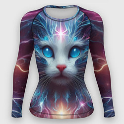 Рашгард женский Fantastic blue-eyed neon kitten, цвет: 3D-принт