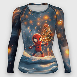 Женский рашгард Маленький человек-паук держит елку