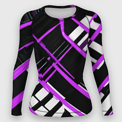 Рашгард женский Фиолетово-белые линии на чёрном фоне, цвет: 3D-принт