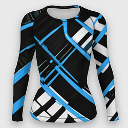 Рашгард женский Сине-белые линии на чёрном фоне, цвет: 3D-принт