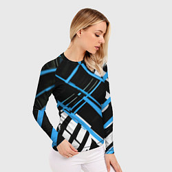 Рашгард женский Сине-белые линии на чёрном фоне, цвет: 3D-принт — фото 2